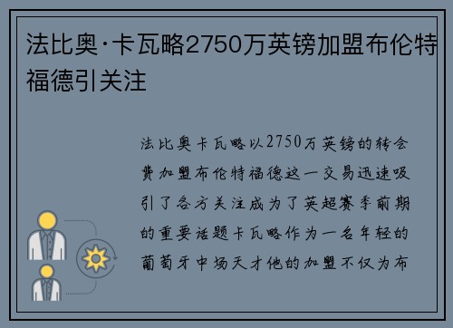 法比奥·卡瓦略2750万英镑加盟布伦特福德引关注